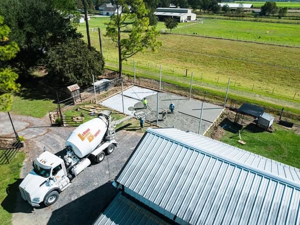 Aerial drone view of a Collins Construction job site